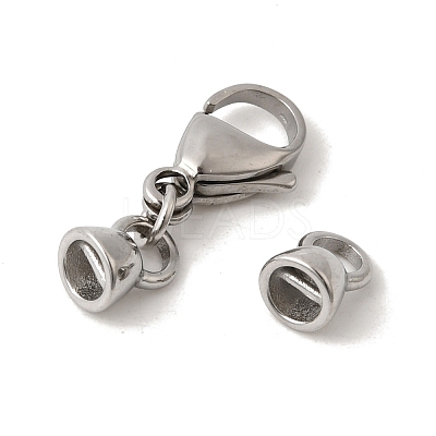 304 Stainless Steel Lobster Claw Clasps and Cord End High Polished STAS-B128-08P-01-1