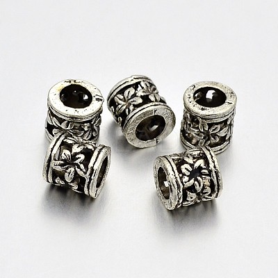 Tibetan Style Alloy Hollow Column with Flower Large Hole European Beads X-PALLOY-E381-03AS-NR-1
