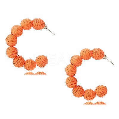 C-Shaped with Round Alloy Raffia Stud Earrings FS-WG1D567-06-1