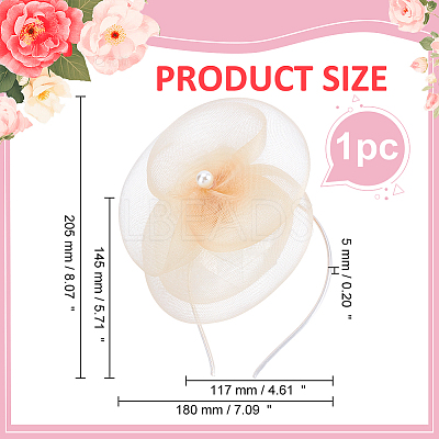 Hat Flower Mesh Organza Feathers on a Hair Band Party Headwear for Girls and Women OHAR-WH0051-009-1