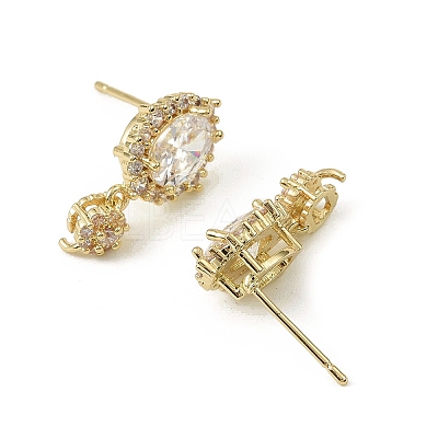 Oval Brass Micro Pave Clear Cubic Zirconia Stud Earring Findings KK-C107-07G-1