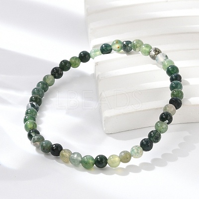 Natural Moss Agate Beaded Stretch Bracelets BJEW-D446-A-44-1
