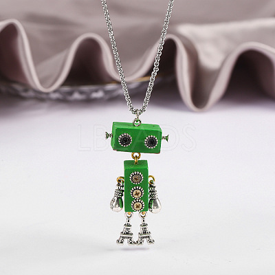 Alloy & Wood Robot Pendant Necklaces FS-WGB43E5-01-1