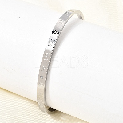 304 Stainless Steel Micro Pave Clear Cubic Zirconia Roman Numerals Open Cuff Bangles for Women SA-CBAC920-09P-1
