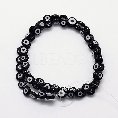 Handmade Evil Eye Lampwork Flat Round Bead Strands LAMP-L058-10mm-10-1