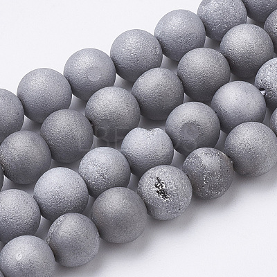 Electroplate Natural Druzy Geode Weathered Agate Beads Strands G-S284-8mm-07-1