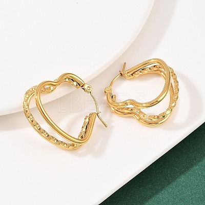 304 Stainless Steel Triple Heart Hoop Earrings EJEW-I320-27G-02-1