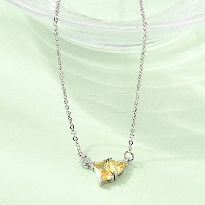Brass Pave Cubic Zirconia Rectangle and Heart Pendant Cable Chain Necklaces KK-CBAB173-04P-05-1