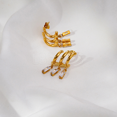 304 Stainless Steel Pave Cubic Zirconia Stud Dangle Earrings for Women SK5308-1