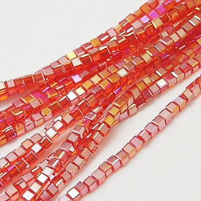 Electroplate Glass Beads Strands EGLA-D018-8x8mm-27-1
