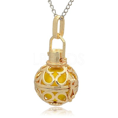 Golden Tone Brass Hollow Round Cage Pendants KK-J235-08G-1