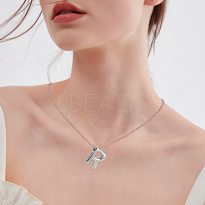 1pc Brass Chain with Alloy Letter Pendants Necklaces NJEW-LP0001-41R-P-1