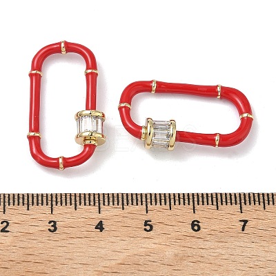 Oval Brass Micro Pave Clear Cubic Zirconia Locking Carabiner KK-H256-01G-03-1