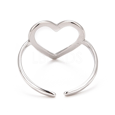 Non-Tarnish 304 Stainless Steel Open Heart Cuff Ring for Women RJEW-C025-22P-1