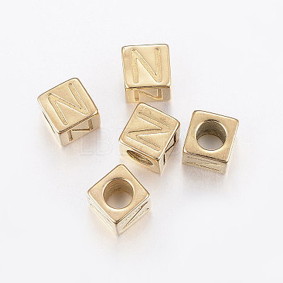 304 Stainless Steel Large Hole Letter European Beads X-STAS-H428-01G-N-1