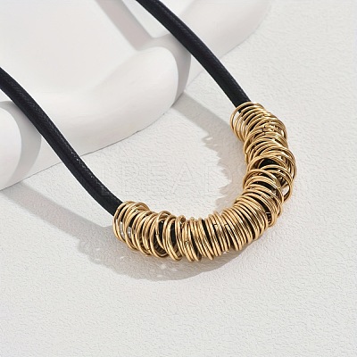 Bohemian Style Alloy Multiple Ring Waxed Cord Choker Necklaces for Women FS-WGCCD3B-01-1