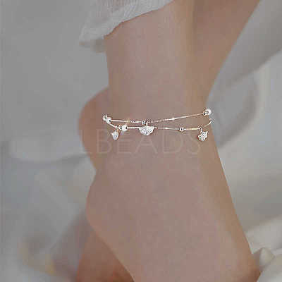 Brass Ginkgo Leaf Charm Double Layer Anklets for Women FS-WG31713-01-1