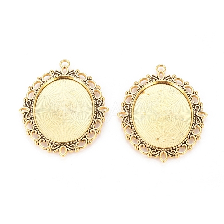 Tibetan Style Oval Pendant Cabochon Settings TIBE-473-AG-NR-1