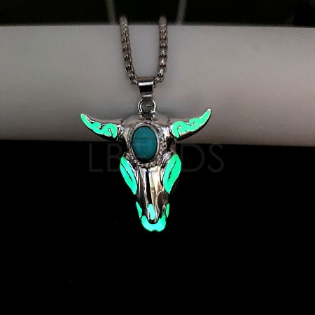 Alloy Ox Head Pendant Necklace with Stainless Steel Chains JN1135A-1