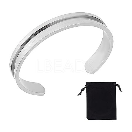 Unicraftale 1Pc C-Shaped 201 Stainless Steel Grooved Cuff Bangles STAS-UN0052-35-1