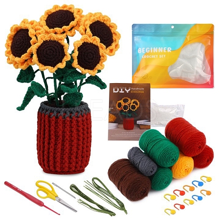 DIY Sunflower Planter Display Decoration Crochet Kit PW-WG38512-01-1