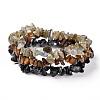 Chips Natural Labradorite & Snowflake Obsidian & Tiger Eye Beaded Stretch Bracelets Sets X-BJEW-JB05332-05-2