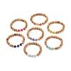 7Pcs 7 Style Natural Wood & Mixed Gemstone Round Beaded Stretch Bracelets Set BJEW-JB08813-4