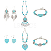 ANATTASOUL Natural & Synthetic Turquoise Heart Pendant Necklaces & Beaded Bracelets & Feather Chandellier Earrings SJEW-AN0001-45-1
