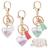 3Pcs 3 Colors Shell Starfish in Heart & Tassel Charm Acrylic Keychain HJEW-GO0001-01-1