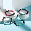 Natural Chalcedony & Natural Lava Rock Round Beads Stretch Bracelet for Her BJEW-JB06920-3