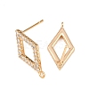 Brass Micro Pave Clear Cubic Zirconia Rhombus Stud Earring Findings KK-Z133-02G-03-2