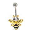 Bees 316L Surgical Stainless Steel Pave Clear Cubic Zirconia Black Enamel Curved Barbell Belly Rings FS-WG23C2E-01-1