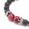 Natural Frosted Dyed & Heated Black Agate & Tiger Eye Braided Bead Bracelet with Alloy Crown BJEW-JB08249-03-4