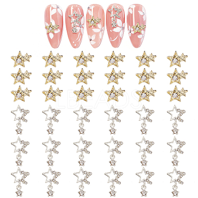 36Pcs 2 Style Star Alloy Rhinestone Cabochons MRMJ-OC0003-36-1