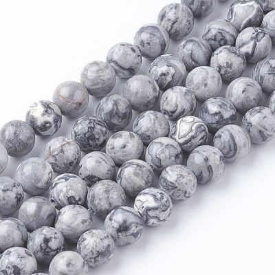 Natural Map Stone/Picasso Stone/Picasso Jasper Beads Strands G-G047-6mm-1