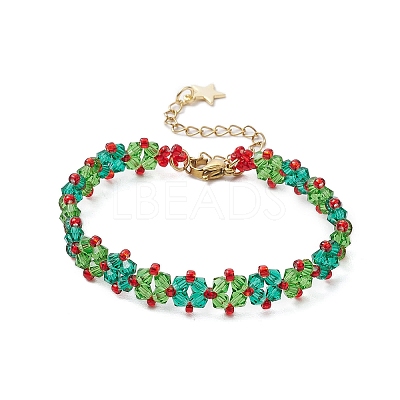 Christmas Handmade Glass Seed Beads Link Bracelets for Women BJEW-MZ00123-1