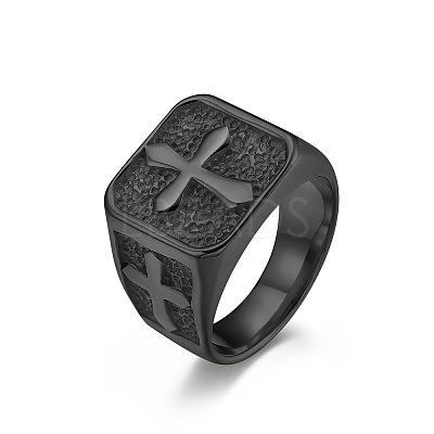 Square with Cross Pattern 304 Stainless Steel Finger Rings for Men FS-WGAC6B1-12-1