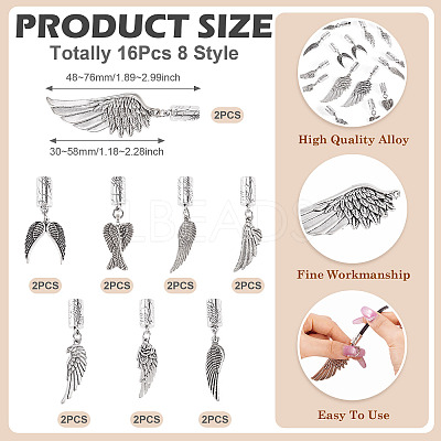 16Pcs 8 Style Alloy Cord End PALLOY-PJ00001-1
