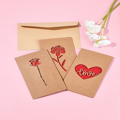 3 Sets Kraft Paper Greeting Cards AJEW-FS0001-27C-1