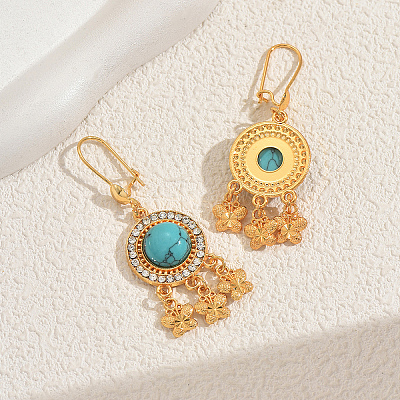 Bohemian Vintage Alloy Synthetic Turquoise Hoop Earrings CX1929-1