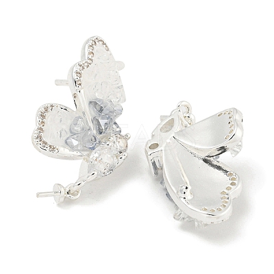 Brass with Enamel with Cubic Zirconia with Crystal Stud Earring with 925 Sterling Silver Pins KK-Q820-07S-1