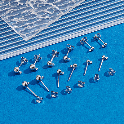 24Pcs 3 Styles Sterling Silver Round Ball Stud Earring Findings FIND-ME0002-56-1
