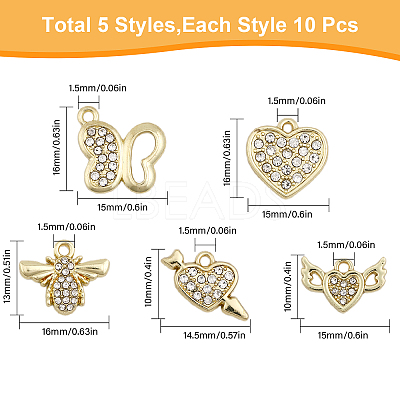 50Pcs 5 Styles Rack Plating Alloy Pendants FIND-CA0007-30-1