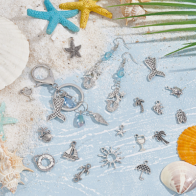 96Pcs 24 Style Ocean Theme Tibetan Style Alloy Pendants TIBEP-FG0001-13-1