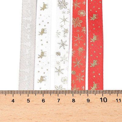 10M 5 Colors Hot Stamping Christmas Polyester Ribbons Set LS-OCOR-XCP0002-03-1