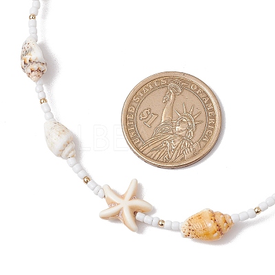 Synthetic Turquoise Starfish & Natural See Shell & Glass Seed Beaded Summer Beach Necklaces NJEW-TA00191-1