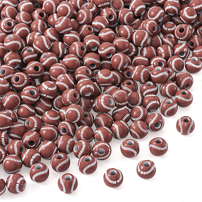 300Pcs Spray Printed Opaque Acrylic European Beads SACR-TA0001-56-1