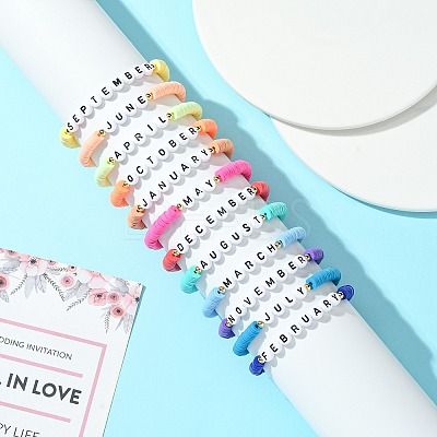 12 Months Polymer Clay & Acrylic Beaded Stretch Bracelet Sets for Women BJEW-SW00144-1