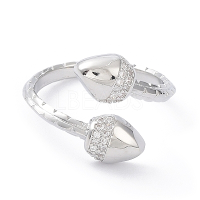 Clear Cubic Zirconia Double Acorn Open Cuff Rings RJEW-G287-01P-1