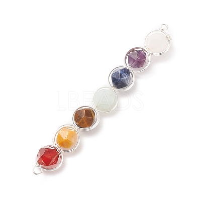 7Pcs Star Cut Round Natural Gemstones Copper Wire Wrapped Connector Charms PALLOY-JF01544-02-1